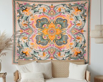Lsimeru Boho Blumen Wandteppich 180x230 Cm – Vintage Mandala Deko Für Wand, Decke Oder Yoga