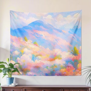 風景 大型タペストリー 壁掛け 山 森 水彩画 アートスタイル リビングルーム 寝室 ホームデコレーション
