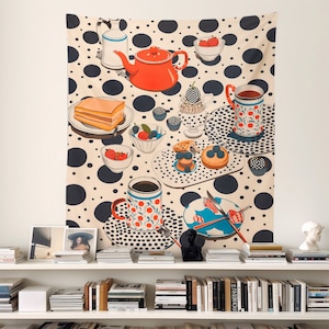 かわいい食べ物タペストリー壁掛け、レストランキッチンダイニングルーム壁アート装飾、グルメ、シェフ、料理愛好家、ベーキング愛好家へのカスタムギフト。