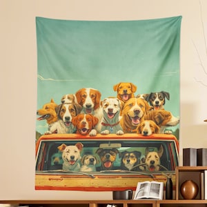 写真＋名前を使ったカスタム犬タペストリー壁掛け、ペットタペストリー、ペット犬記念ギフト、犬好きの方のためのパーソナライズされたペット写真壁アート