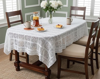 Nappe en dentelle blanche vintage, housse de table à manger au crochet, nappe de ferme rectangulaire