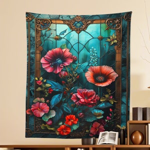 Vintage Art Blue Tapestry,3D Rose Floral Wall Hanging,Wall Decor,Home Decor,Wall Art,Bedroom Living Room Decor,Tapestry Aesthetic