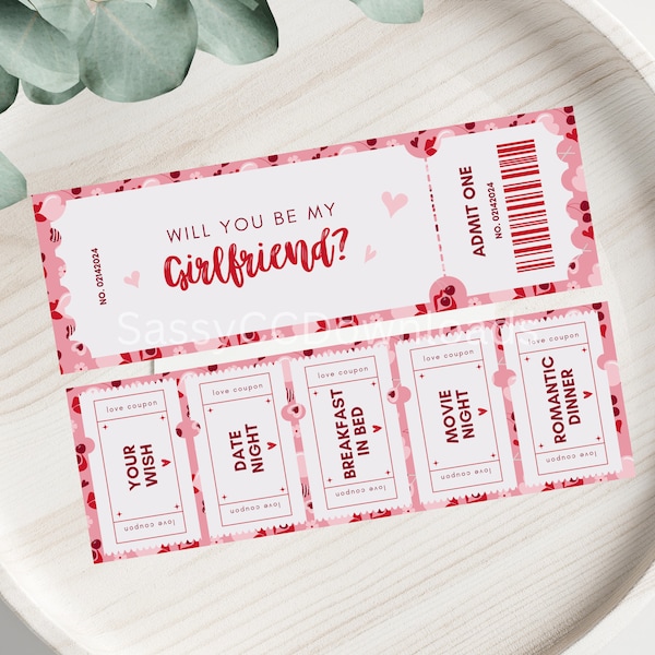 Will you be my Girlfriend Movie Ticket Proposal Design Printable