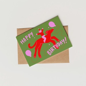 Carte de joyeux anniversaire Whippet, Lurcher, lévrier, lévrier, amoureux des chiens, tendance, contemporain, amusant, art, design, illustration.