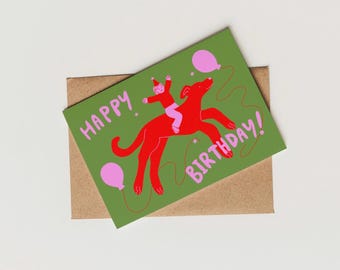 Carte de joyeux anniversaire Whippet, Lurcher, lévrier, lévrier, amoureux des chiens, tendance, contemporain, amusant, art, design, illustration.
