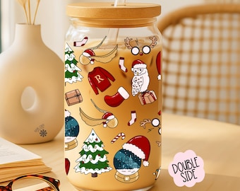 Magic Christmas 16 OZ Glass Can With Lid and Straw / Bookish Mug / Book Lover Gift / Bookish Merch Stickers / UV Dtf Libbey Wrap Transfert