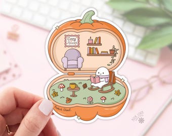Cozy Reader Pumpkin Stickers / Halloween Bookish Stickers / Book Lover Gift / Ghost Bookish Merch / Kindle Sticker / Reading Lover