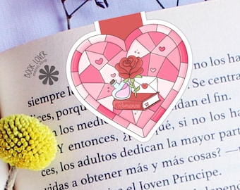 Bookish Romance Stained Glass Heart Magnetic Bookmark / Bookish Bookmark / Book Lover Gift / Bookish Merch / Romance Reader / Reading Lover
