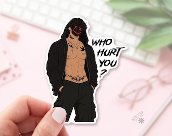Dark romance masked man / who hurt you sticker / book boyfriend decal / morally grey artwork