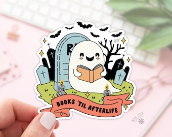 Naklejki „Books Til Afterlife” / Naklejki książkowe / Prezent dla miłośnika książek / Gadżety książkowe / Naklejka Kindle / Czytnik erotyczny / Miłośnik czytania / Czytnik e-booków