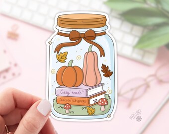 Bookish Fall Jar Stickers / Autumn Bookish Stickers / Book Lover Gift / Bookish Merch / Kindle Sticker / Cozy Reader / Reading Lover