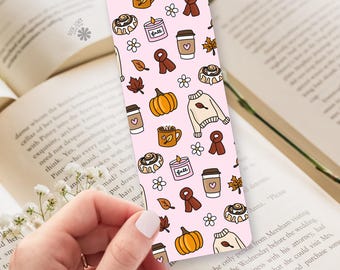 Cozy Fall Bookmark / Pink Sweater Weather Latte and Candle Design / Autumn Gift for Readers