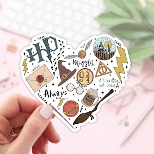 Pegatinas de corazón de magos mágicos / Pegatinas de Harry Potter / Regalo para amantes de los libros / Merchandising literario / Pegatina para Kindle / Lector HP / Amante de la lectura imagen 1
