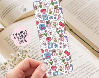Summer Stitch Bookish Bookmark / Girly Strawberry Bookish Bookmark / Book Lover Gift / Coquette Swan Bookish Merch / Smut Reader / Reading