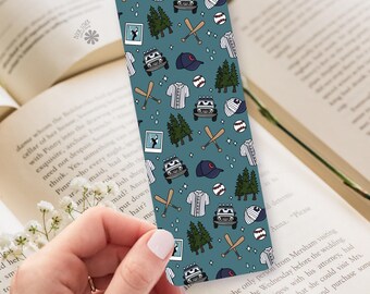 Baseball Bookmark / Vintage Sports Caps and Pine Trees Design / Reading Gift for Baseball Fans