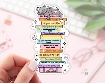 Cat On Stack Of Books Stickers / Bookish Stickers / Book Lover Gift / Bookish Merch / Kindle Sticker / Smut Reader / Reading Lover