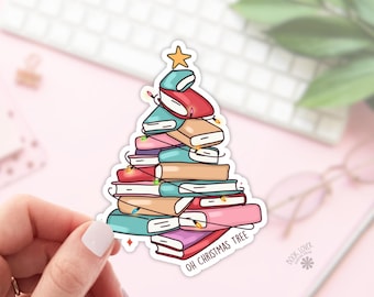 Kerstboom met boeken / leesgrage stickers / cadeau boekenliefhebber / leesgrage merchandise / Kindle-sticker / Smut Reader / Reading Lover / E-Reader