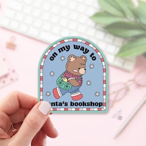 Santa Bookshop Bear / Snowflake Winter Walk Decal / Bookworm Christmas Gift / Xmas Reader Present