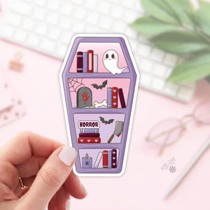 Horror Coffin Bookshelf Stickers / Halloween Bookish Stickers / Book Lover Gift / Bookish Merch / Kindle Sticker / Reading Lover / E-Reader