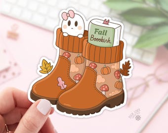 Fall Bookish Boots Stickers / Halloween Ghost Bookish Stickers / Book Lover Gift / Bookish Merch / Kindle Sticker / Reading Lover / E-Reader