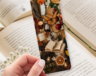 Dark Academia Bookmark / Cozy Autumn Books Candles and Butterfly Design / Fall Gift for Book Lovers