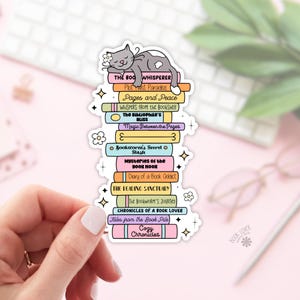 Stickers chat sur une pile de livres / Stickers livresques / Cadeau pour amoureux des livres / Merch livresques / Sticker Kindle / Smut Reader / Amateur de lecture