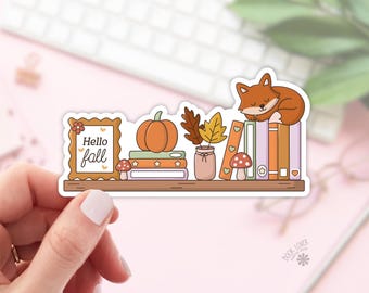 Hello Fall Bookshelf Stickers / Cozy Autumn Bookish Stickers / Book Lover Gift / Bookish Merch / Kindle Reading Lover / Cute Fox