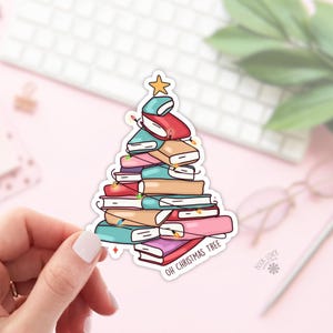Christmas Tree with Books / Bookish Stickers / Book Lover Gift / Bookish Merch / Kindle Sticker / Smut Reader / Reading Lover / E-Reader