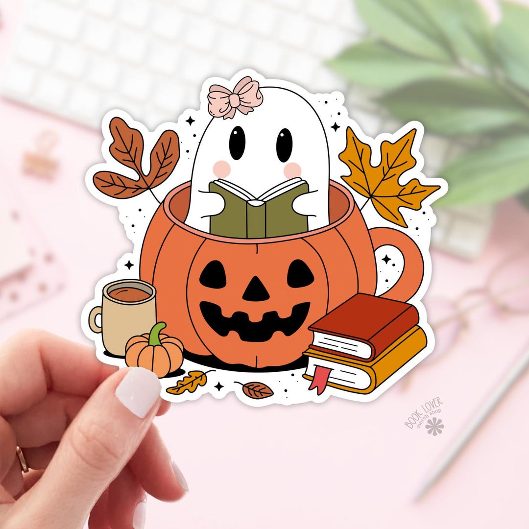 Cute Ghost Reading Stickers / Halloween Bookish Stickers / Book Lover ...