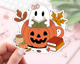 Cute Ghost Reading Stickers / Halloween Bookish Stickers / Book Lover Gift / Bookish Merch / Kindle Sticker / Reading Lover / E-Reader