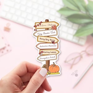 Fall Signpost Sticker / Cozy Reader Club Decal / Cute Pumpkin Patch Art / Autumn Bookworm Gift