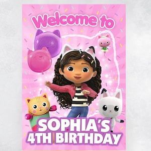Gabby Dollhouse Birthday Welcome Sign, Gabby Dollhouse Party Poster Decor - Digital Download