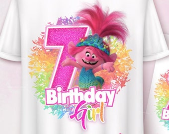 Trolls Birthday 7th Birthday Shirt, Poppy Trolls band together, Trolls poppy PNG transparent background, Trolls Birthday Shirt Party