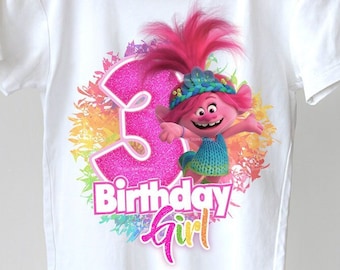 Poppy Trolls PNG 3rd Birthday Shirt, Trolls band together printable, Trolls poppy transparent background, Trolls DIY Birthday Shirt Party