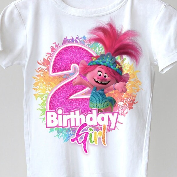 Trolls Poppy 2nd Birthday Girl Shirt, Printable PNG for Sublimation, Iron-On Transfer, DTF, DIY Instant Download, Trolls Birthday Party