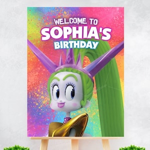 Letrero de bienvenida de terciopelo de Trolls, decoración para fiesta de cumpleaños de Trolls, suministros para fiesta de Trolls Band Together, nombre personalizado de Trolls - Letrero imprimible
