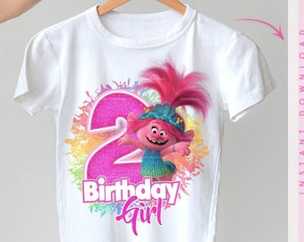 Trolls Poppy 2nd Birthday Girl Shirt, Printable PNG for Sublimation, Iron-On Transfer, DTF, DIY Instant Download, Trolls Birthday Party