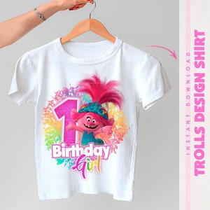 Trolls Poppy PNG 1st Birthday Shirt, Poppy Trolls birthday party, Trolls poppy transparent background, Poppy Birthday Shirt Design Party