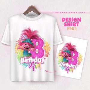 Trolls Birthday PNG 8. Geburtstag Shirt, Poppy Trolls Band zusammen, Trolls Mohn transparenter Hintergrund, Trolls Birthday Shirt Party