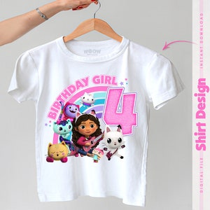 Gabby Dollhouse 4e anniversaire fille | PNG imprimable pour sublimation, transfert thermocollant, DTF | Décoration de fête à téléchargement immédiat