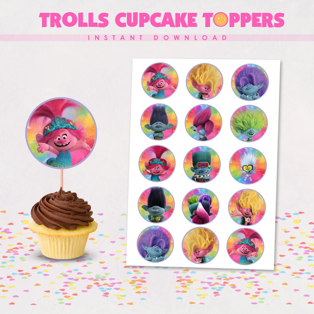 Trolls Band Together Cupcake Toppers and Stickers Instant Download