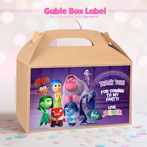 Niestandardowe etykiety na pudełka Inside Out Gable - do druku na pudełkach Inside Out Treat Box Favors & Birthday Party Decorations | Pobieranie cyfrowe