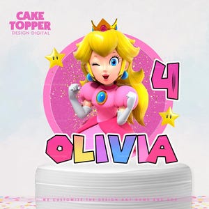 Décoration de gâteau Princesse Peach, décoration princesse Super Mario, fournitures de fête imprimables en téléchargement numérique, thème Mario Bros bricolage