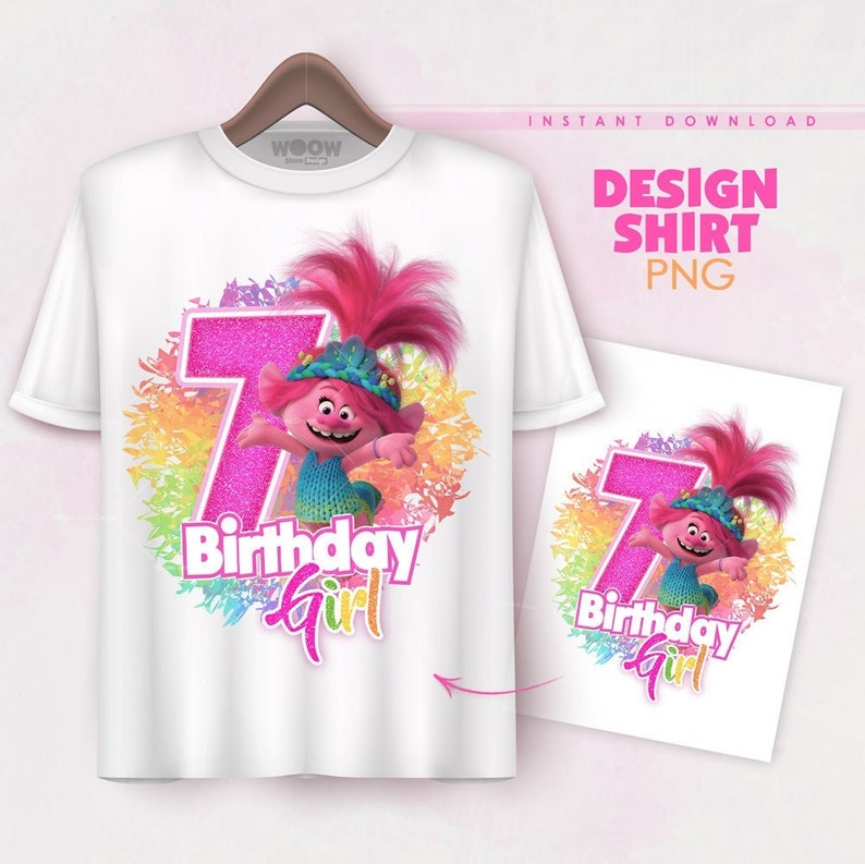 Trolls Birthday 7th Birthday Shirt, Poppy Trolls Band Together, Trolls ...