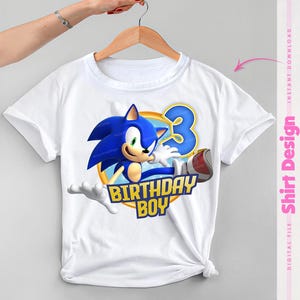 Sonic Birthday PNG - Conception de chemise garçon pour le 3e anniversaire | Téléchargement instantané pour des chemises de fête Sonic personnalisées