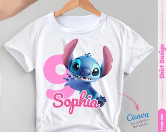 Editable Stitch Birthday Shirt Design, Personalized Name & Age, Lilo and Stitch PNG for Kids Birthday Shirt – Digital Download