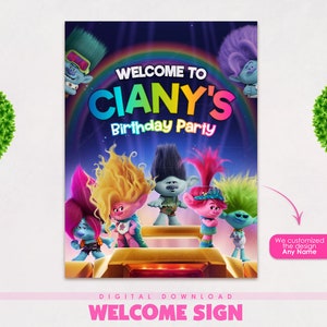 Trolls 3 Geburtstags-Willkommens-Schild | Personalisierte Trolle Band zusammen benutzerdefinierte Banner | Druckbare Partydekoration Digitale Datei