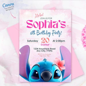 Stitch Birthday Party Invitation for Girl - Editable Digital Download - Lilo and Stitch Party Invite Template - Instant Download Printable