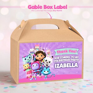 Etiquetas personalizadas para cajas de casa de muñecas Gabby: decoraciones y suministros personalizados para fiestas de cumpleaños / Descarga digital imprimible