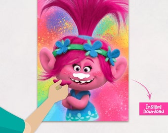 Pin the nose on the trolls poppy, Trolls band together birthday party games, Trolls 3 poster pin the nose, trolls print - Instant Download